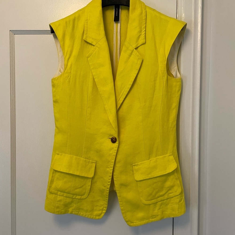 Marc Cain Bright Yellow Sleeveless Linen Blazer Vest